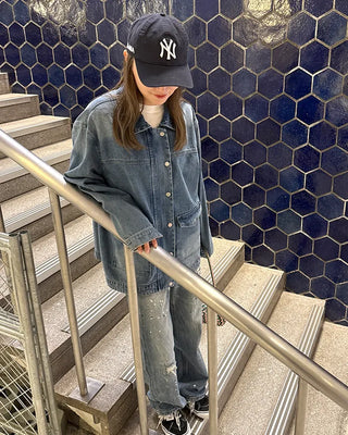 Denim midi zip-up jacket