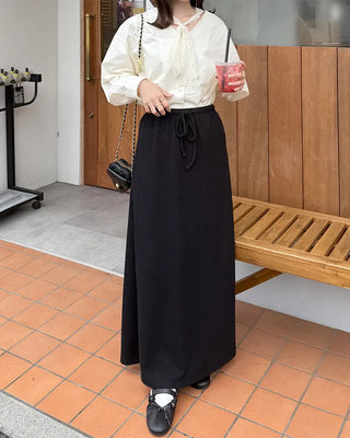 Lace tie set V-neck cotton blouse