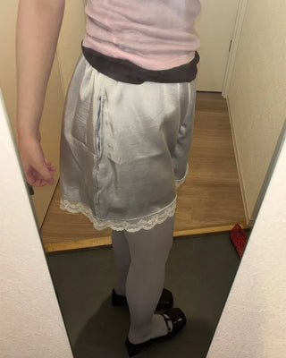 Satin lace hem shorts