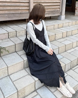 V-neck button slip long dress