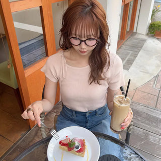 Asymmetrical Ribbon Short-Sleeve Knit