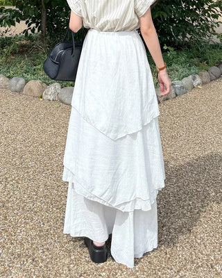 Asymmetrical tiered banded long skirt