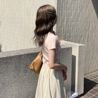 Asymmetrical Ribbon Short-Sleeve Knit