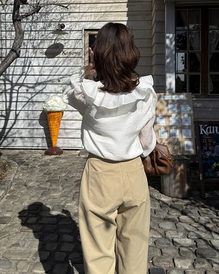Strap V-neck shirred blouse