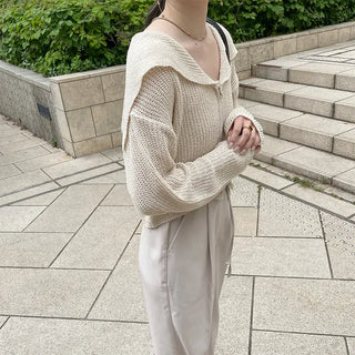 Sailor collar knit zip-up