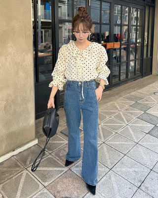 Polka dot frill blouse
