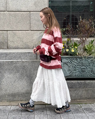 Perforated lace maxi skirt