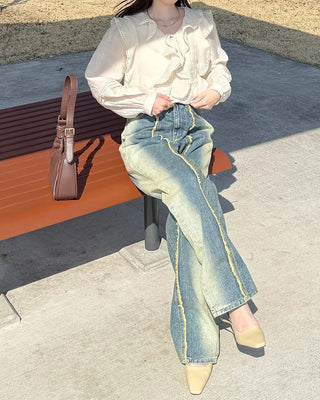 Frilled ribbon blouse