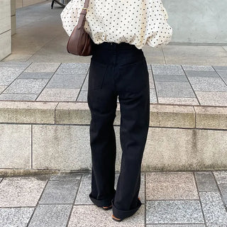 Slit Black Cotton Pants