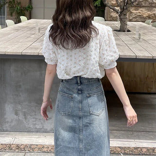 Flower pattern short-sleeved blouse