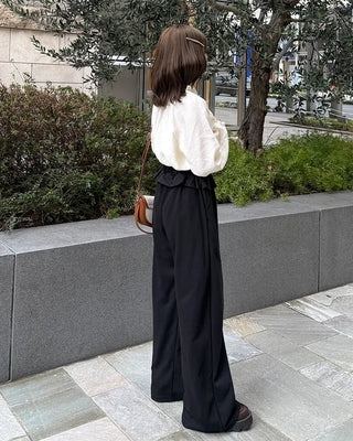 Frill neck ribbon strap blouse