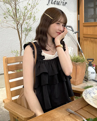 Tiered Sleeveless Banding Pants Set