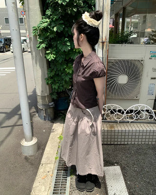 Gray vintage denim long skirt