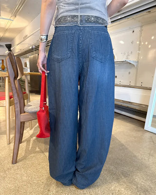 Balloon Fit Striped Denim Pants