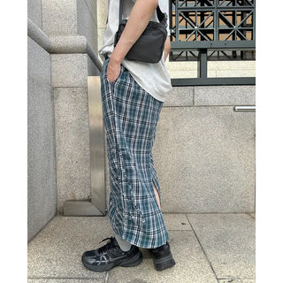 Checked ribbon strap long skirt