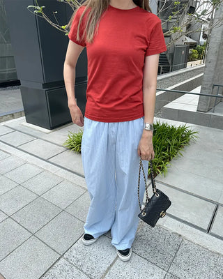 Striped layered wrap skirt set with banding pants