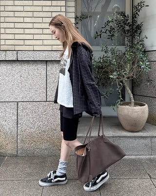 Checked hooded shirt