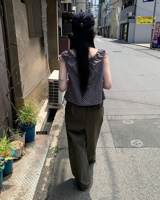 Checked layered off-shoulder blouse
