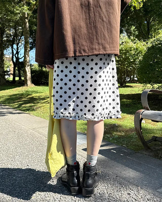 Polka Dot Frill Midi Skirt