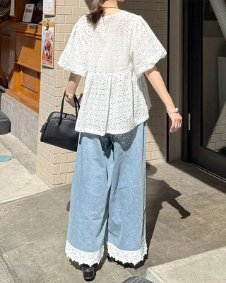 Balloon puff punching blouse