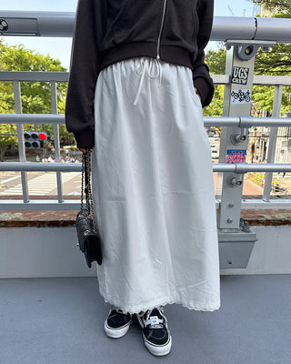 White lace point long skirt