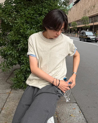 (Unisex) Roll-up Point Bi-color Short-Sleeve T-Shirt