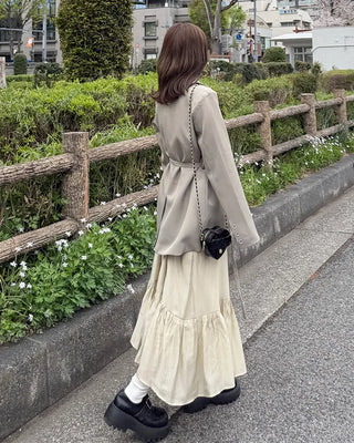 Back Ribbon Shirring Sleeveless Long Dress