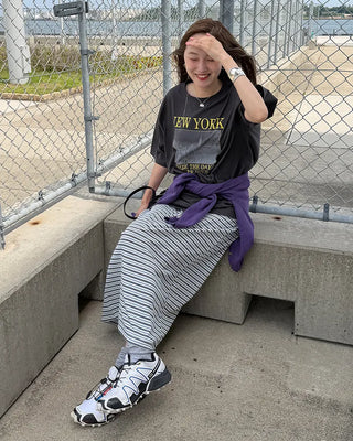 Triple Border Rib Easy Maxi Skirt