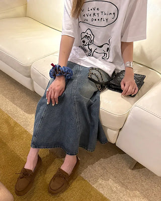 Slit maxi denim skirt