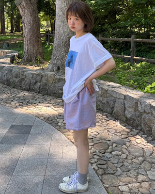 Elastic waist striped shorts