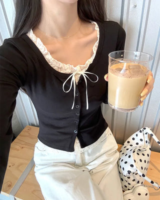 Lace Ribbon Layered Cardigan