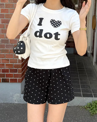 LOVE Dot Semi-Crop Short-Sleeve T-Shirt