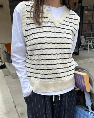 Openwork striped V-neck vest