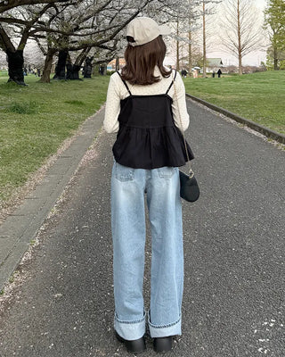 Semi-wide fit denim pants
