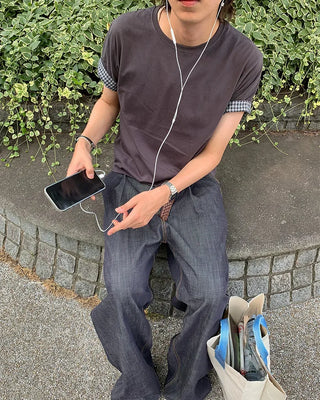Checked Roll-Up Short-Sleeve T-Shirt