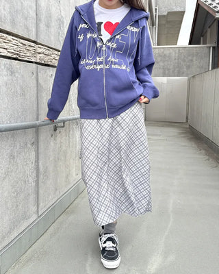 Checked long skirt