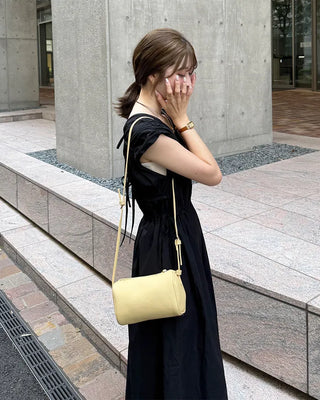 V-neck shirred long dress