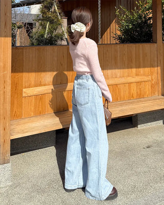 Half-open button ribbed knit