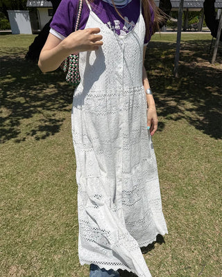 Camisole button lace maxi dress