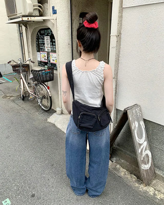 Washed denim wide-leg pants