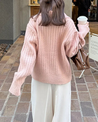 Ribbed Collar Pocket Cardigan