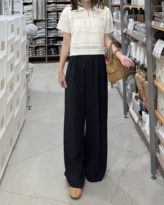 Wide pintuck belted slacks