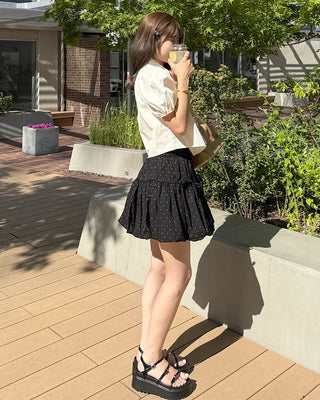 Ribbon Point Dot Pattern Balloon Fit Mini Skirt