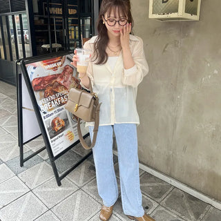 Drop-shoulder sheer shirt