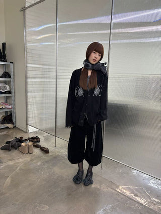 [NeverSeez] Flocked Cropped Wide Leg Jeans