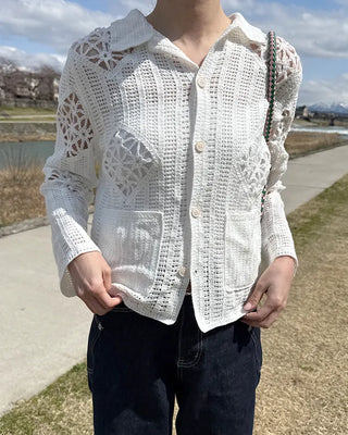 Lace-point color cardigan