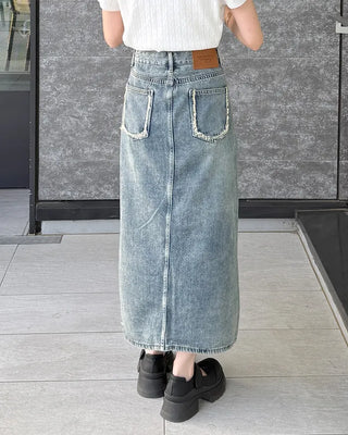 Fringe detail denim skirt