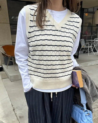 Openwork striped V-neck vest