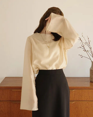 (ORIGINAL) Round Collar Button Sheer Blouse