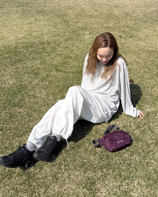 Center seam nylon parachute pants